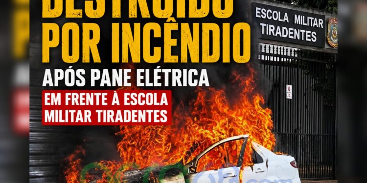 Carro é destruído por incêndio após pane elétrica em frente à Escola Militar Tiradentes Carro é destruído por incêndio após pane elétrica em frente à Escola Militar Tiradentes