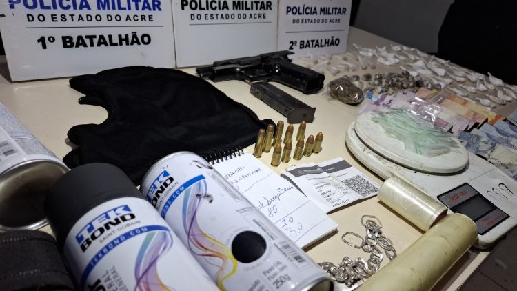 Operação conjunta das Forças Táticas resulta na prisão de dois suspeitos, apreensão de pistola israelense e drogas em Rio Branco