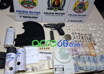 Operação conjunta das Forças Táticas resulta na prisão de dois suspeitos, apreensão de pistola israelense e drogas em Rio Branco