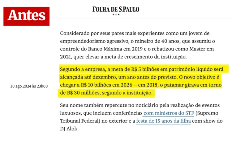 Daniel Vorcaro pagou R$ 1 milhão para “adiar” e “amenizar” matéria na Folha de S.Paulo
