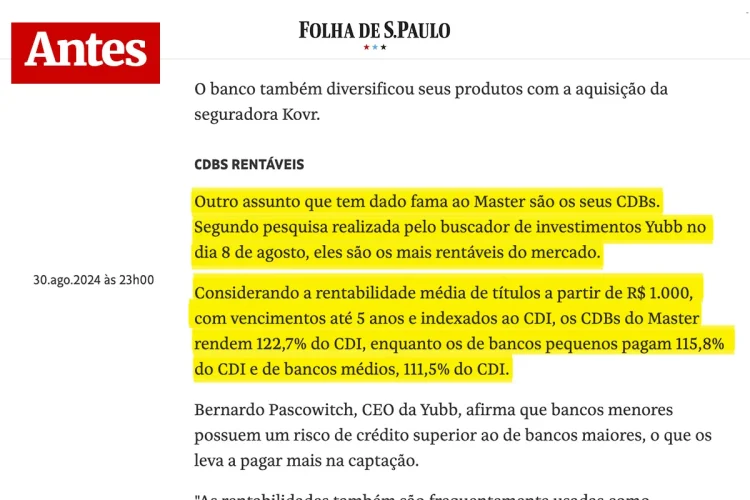 Daniel Vorcaro pagou R$ 1 milhão para “adiar” e “amenizar” matéria na Folha de S.Paulo