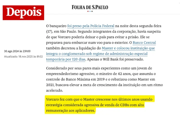 Daniel Vorcaro pagou R$ 1 milhão para “adiar” e “amenizar” matéria na Folha de S.Paulo