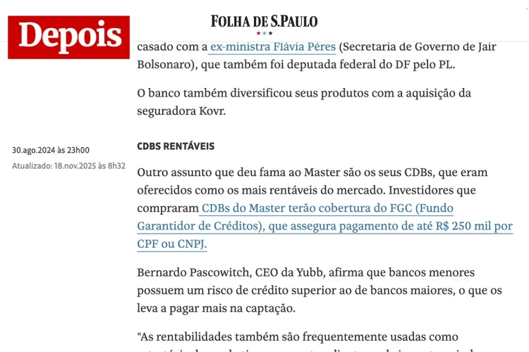 Daniel Vorcaro pagou R$ 1 milhão para “adiar” e “amenizar” matéria na Folha de S.Paulo