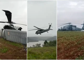 Black Hawk da FAB faz pouso de emergência em plantação de milho no Sul. Vídeo