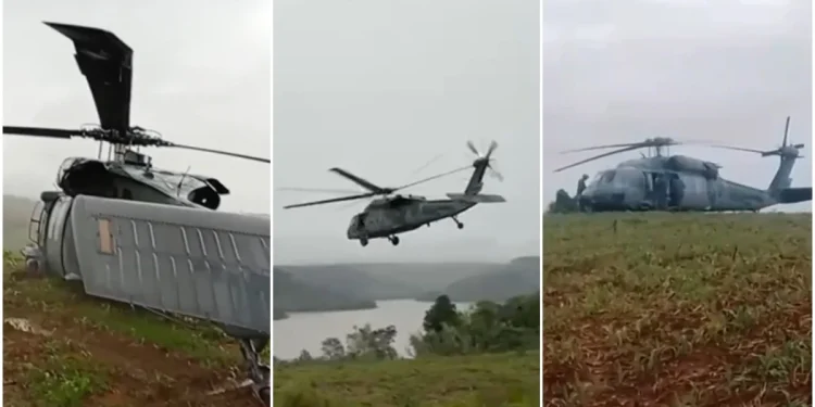 Black Hawk da FAB faz pouso de emergência em plantação de milho no Sul. Vídeo
